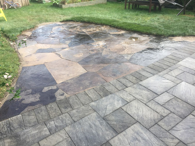 Stone and paver patio project in London Ontario region by O'Connor Stone & Landscape